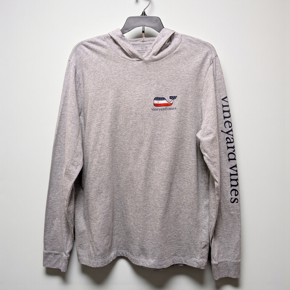 Vineyard Vines Men's Long Sleeve Hoodie Gray Heather with Patriotic Logo XL